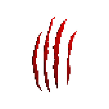 Mosaic pixel art icon depicting bold red claw scratch lines. distinctive and striking design.のイラスト素材