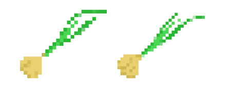Pixel art onion icon with green leaves and a round bulb captures a classic, nostalgic game style.のイラスト素材