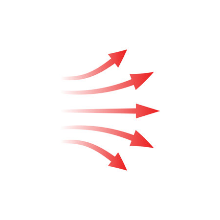 Various arrows exhibit motion and direction. the red arrows symbolize energy, flow, and movement.のイラスト素材