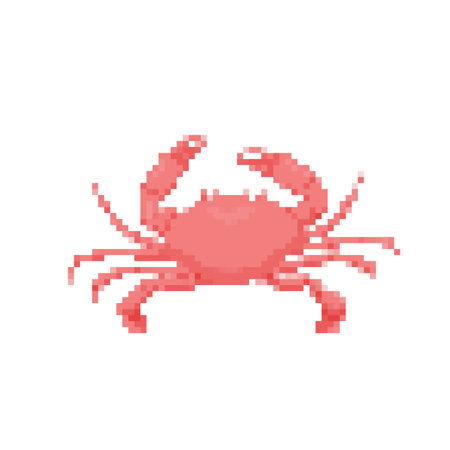 Mosaic-style crab icon in red, featuring a simple pixelated design with a retro appeal.のイラスト素材