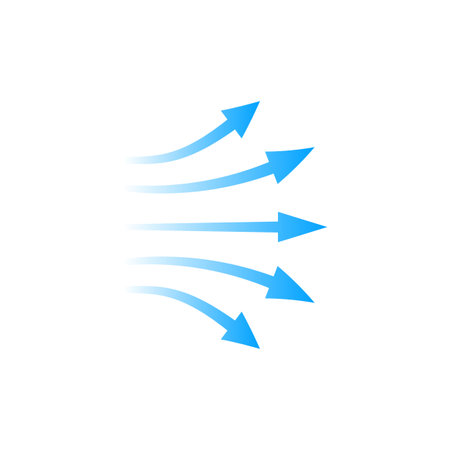Blue arrows illustrate air motion in a curved line, showing movement and flow direction.のイラスト素材