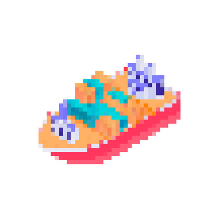 Colorful pixel shoe design with cartoon character style details and a playful mosaic look.のイラスト素材