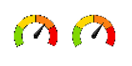Colorful pixel art depicting two meter gauge displays with varying levels. ideal for retro design...