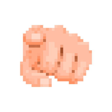 A pixelated hand points outward in a retro style, ideal for games and decorative icons.のイラスト素材