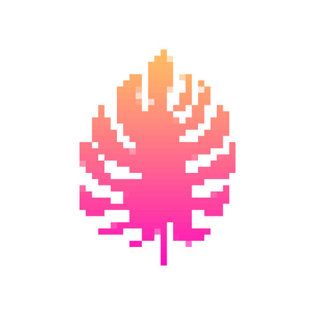 Pixelated leaf icon with vibrant pink gradient, ideal for retro games or adding a playful touch.のイラスト素材
