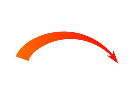 Bright orange curved arrow conveys dynamic action and strategy with a feeling of attack motion.のイラスト素材