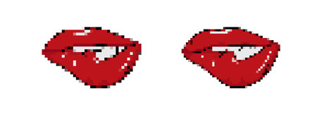Vibrant 8-bit pixel lips, ideal for retro-inspired digital art or thematic design projects.のイラスト素材