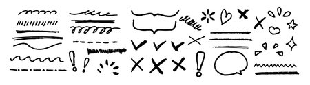 A variety of sketchy hand-drawn doodles featuring arrows, symbols, and highlights for decoration.