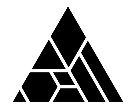 Explore triangular tangram shapes arranged in an artistic pattern, ideal for educational and design purposes.のイラスト素材