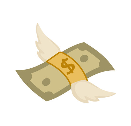 Illustrated concept of a dollar bill with wings symbolizing freedom or money flying away.のイラスト素材