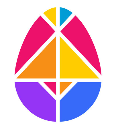 Brightly colored tangram pieces form a geometric egg, showcasing creativity and puzzle-solving.のイラスト素材