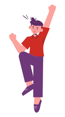 Cheerful cartoon figure expressing happiness with dynamic pose and bright colors for fun designs.のイラスト素材