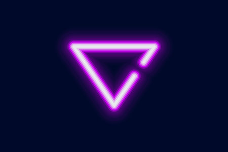 A bright glowing neon triangle pointing downward symbolizing stability a call to action or a modern design element.のイラスト素材