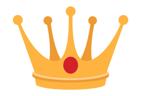 A golden crown with a large red circular jewel sits prominently on a white background The design is a simple and colorful emblem of royalty and powerのイラスト素材