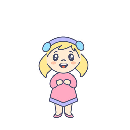 Adorable cartoon child in pastel colors, perfect for summer-themed designs, cards, or invitations.のイラスト素材
