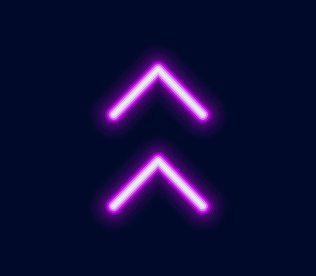 A pair of glowing neon chevron symbols arranged one above the other representing upward movement and progression.のイラスト素材