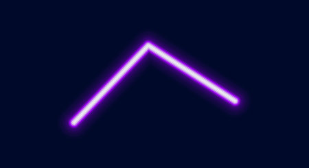 A bright glowing neon chevron symbol pointing upwards. A sign of growth progress or an upward trend.