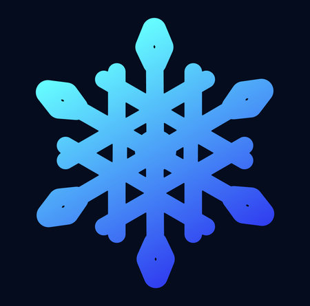 A detailed geometric snowflake with a gradient blue hue on a dark background, ideal for winter themes.のイラスト素材