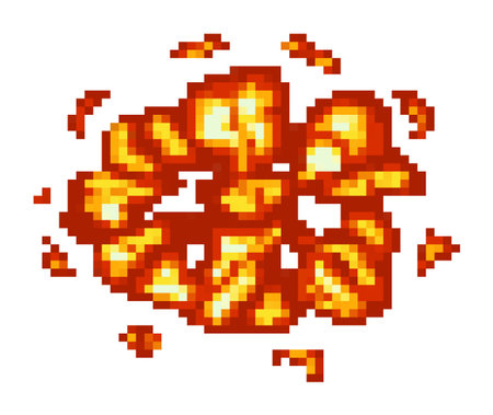 Vibrant pixel art explosion, perfect for digital design projects, video games, or animations.のイラスト素材