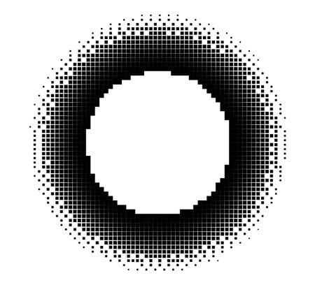 Black and white circular pixel design with halftone effect, creating an abstract and modern look.のイラスト素材
