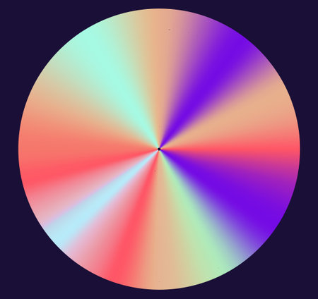 Vibrant holographic sticker featuring a radiant gradient with a mix of bright colors on a circular shape.のイラスト素材