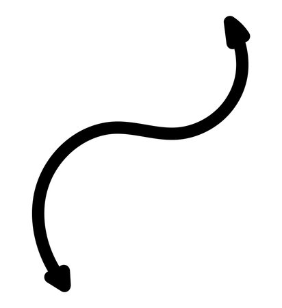 Curved black hand drawn arrow, perfect for directions or emphasizing elements in creative projects.のイラスト素材