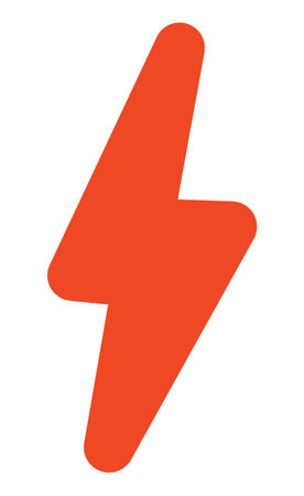 Bold red lightning bolt symbol, ideal for themes of energy, power, and speed in design projects.のイラスト素材