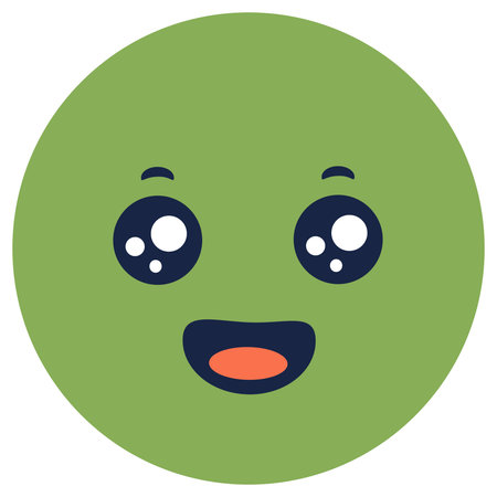 Adorable cartoon emoji with a smile and bright eyes on a green background, perfect for kids designs.のイラスト素材