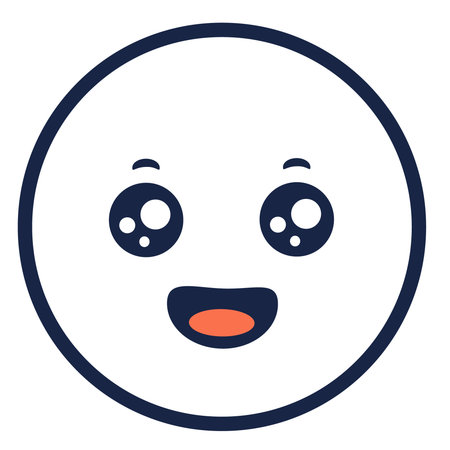 Simple smiling emoji design with large circular eyes and open mouth on a plain background.のイラスト素材