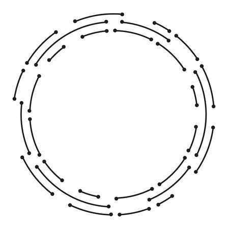 Intricate abstract design with interconnected lines forming a cybernetic circle, ideal for tech themes.のイラスト素材