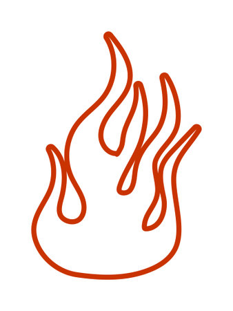 Minimalistic red flame icon on white background, perfect for digital designs, apps, and print media.のイラスト素材