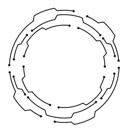 Minimalistic circular design featuring connected lines and nodes, creating a modern, futuristic feel.のイラスト素材