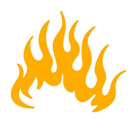 Bright orange flame silhouette ideal for creative design projects and decoration purposes.のイラスト素材