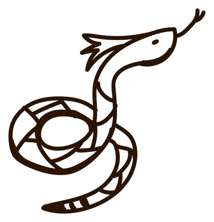 Aztec-inspired line drawing of a serpent, ideal for cultural and artistic designs and educational uses.のイラスト素材