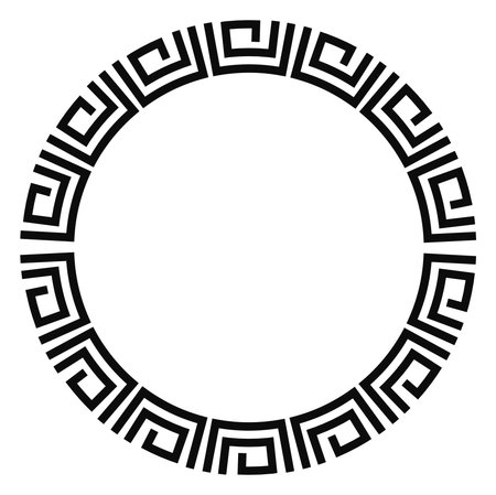 Intricate black and white circular frame featuring geometric patterns for versatile design use.のイラスト素材