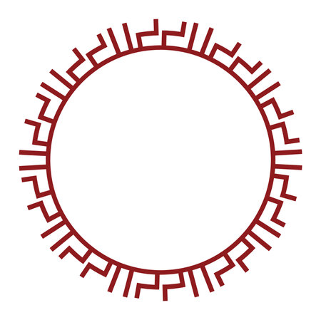 Elegant circular chinese frame with intricate red patterns, ideal for decorative and artistic designs.のイラスト素材