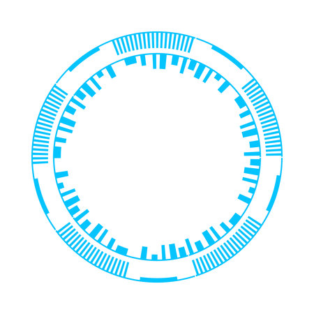 Blue futuristic circle with intricate geometric patterns, perfect for tech design or abstract frames.のイラスト素材