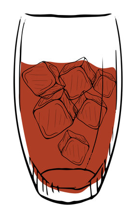 Illustration of a cocktail with ice cubes in a glass, showcasing an elegant and classic design.のイラスト素材