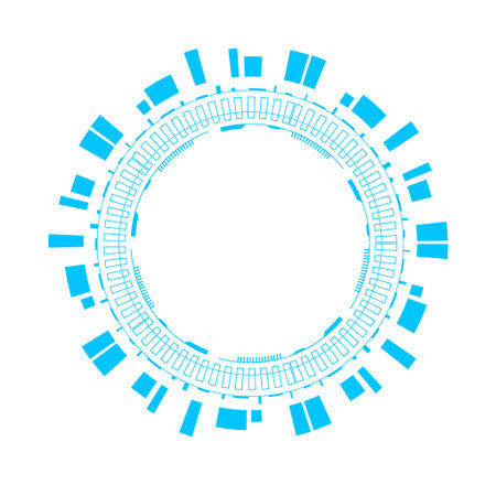 Blue abstract circular frame with a futuristic design, ideal for technology and digital themes.のイラスト素材