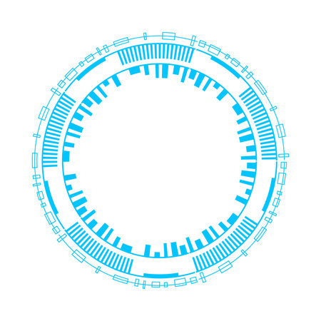 Intricate futuristic blue circle frame design, ideal for technology-themed layouts and creative projects.のイラスト素材