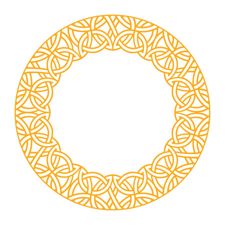 Intricate celtic and nordic style knot pattern in a circular frame ideal for decorative use.のイラスト素材