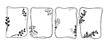 Minimalistic a4 paper designs featuring botanical elements, perfect for stationery or invitations.のイラスト素材