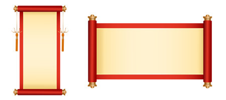 Blank red scrolls: vertical and horizontal design.のイラスト素材
