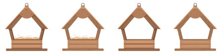 Wooden bird feeders with open roof design.のイラスト素材
