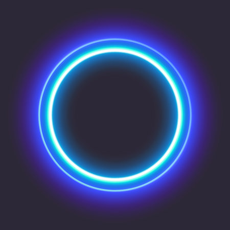 Glowing blue neon circle on dark background.のイラスト素材