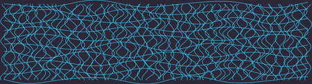 Wavy lines form an abstract distorted grid in blue against a dark background, creating a unique...