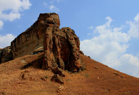 Rocky outcrop on hillの写真素材