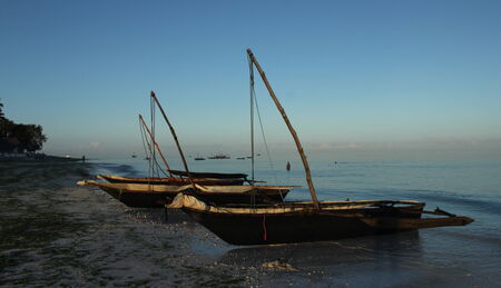 Outrigger canoes on the beach