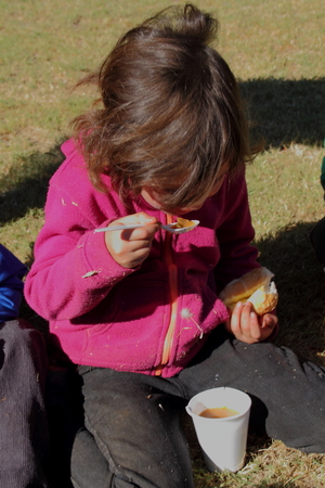Poor school children being fed in winter Gauteng South Africa 2015のeditorial素材