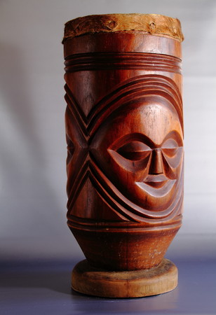 A traditional handmade African drum